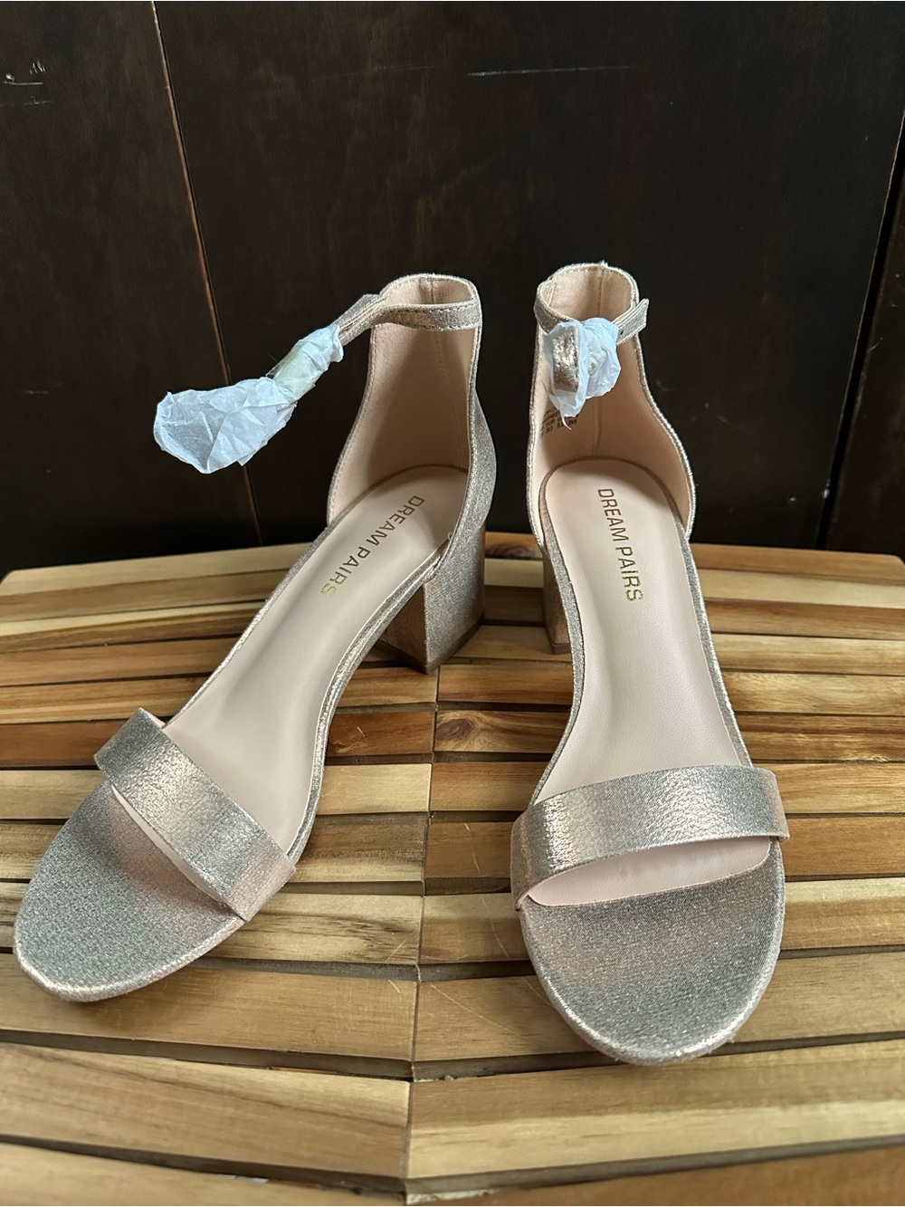 Dream Pairs Metallic Rose Heeled Ankle-Strap Sandals - Picture 2 of 9